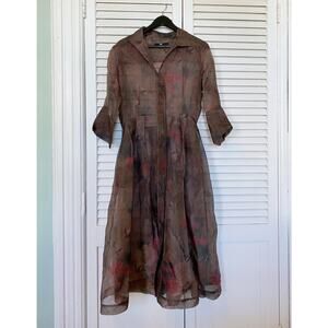 Jarbo Sheer 100% silk Brown Floral Dress, size XS-M